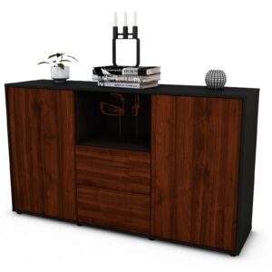 Sideboard Donika | Korpus Anthrazit | Front in Walnuss Holz Optik | 136x79x35cm (BxHxT)