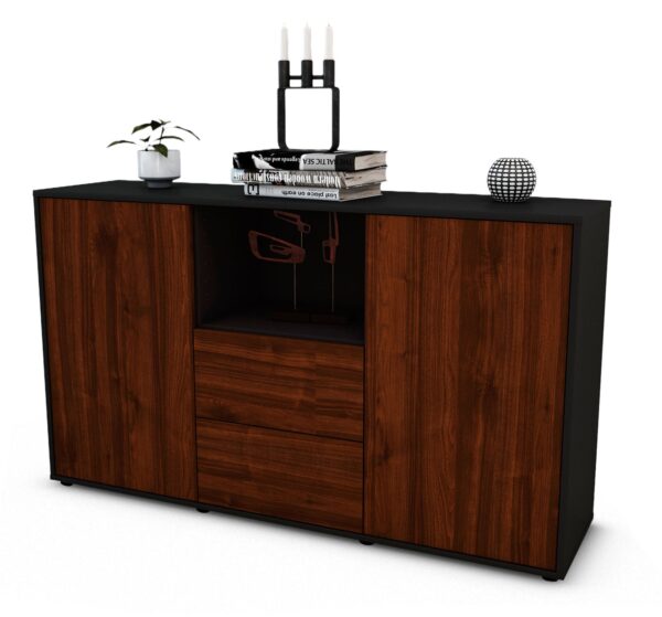 Sideboard Donika | Korpus Anthrazit | Front in Walnuss Holz Optik | 136x79x35cm (BxHxT)