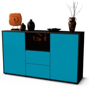 Sideboard Donika | Korpus Anthrazit | Front in Türkis | 136x79x35cm (BxHxT)