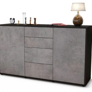 Sideboard Donna | Korpus Anthrazit | Front in Beton Optik | 136x79x35cm (BxHxT)