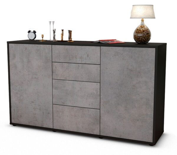 Sideboard Donna | Korpus Anthrazit | Front in Beton Optik | 136x79x35cm (BxHxT)