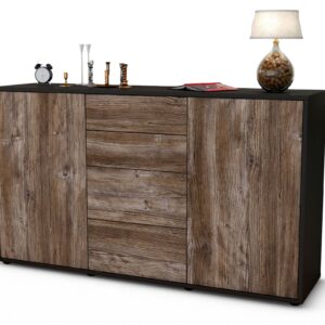 Sideboard Donna | Korpus Anthrazit | Front in Treibholz Holz Optik | 136x79x35cm (BxHxT)