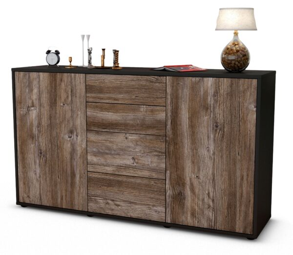 Sideboard Donna | Korpus Anthrazit | Front in Treibholz Holz Optik | 136x79x35cm (BxHxT)