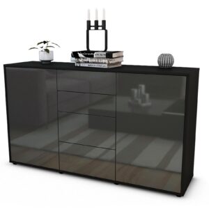Sideboard Donna | Korpus Anthrazit | Front in Hochglanz Grau | 136x79x35cm (BxHxT)