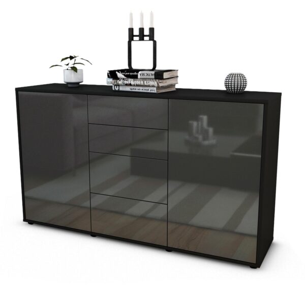 Sideboard Donna | Korpus Anthrazit | Front in Hochglanz Grau | 136x79x35cm (BxHxT)