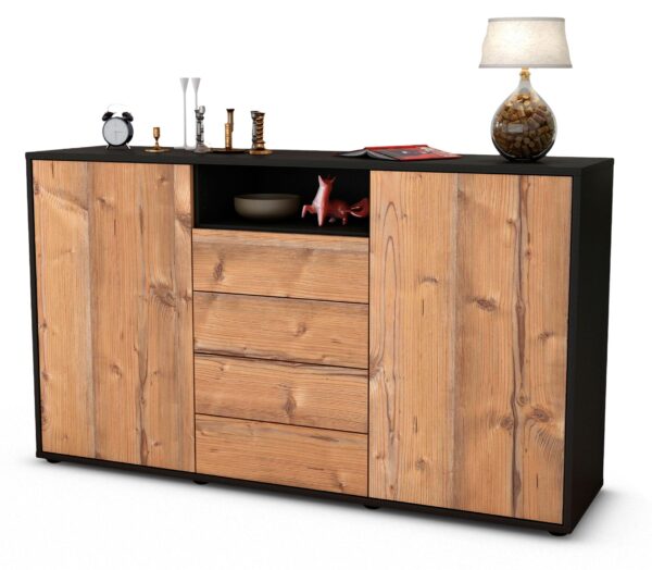 Sideboard Donnice | Korpus Anthrazit | Front in Pinie Holz Optik | 136x79x35cm (BxHxT)