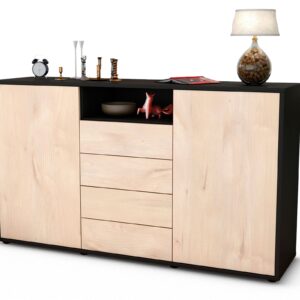 Sideboard Donnice | Korpus Anthrazit | Front in Zeder Holz Optik | 136x79x35cm (BxHxT)