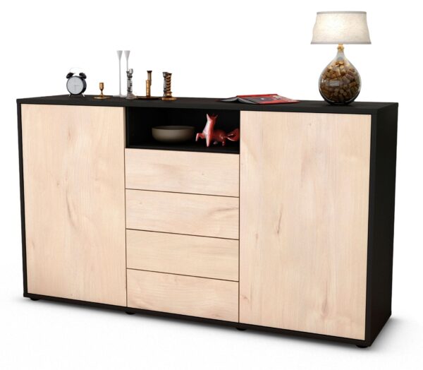 Sideboard Donnice | Korpus Anthrazit | Front in Zeder Holz Optik | 136x79x35cm (BxHxT)