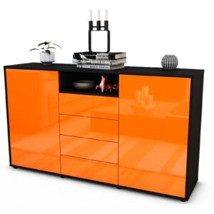 Sideboard Donnice | Korpus Anthrazit | Front in Hochglanz Orange | 136x79x35cm (BxHxT)