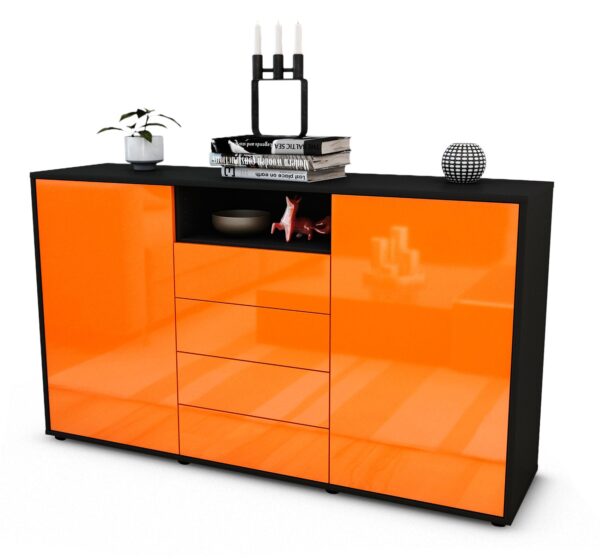 Sideboard Donnice | Korpus Anthrazit | Front in Hochglanz Orange | 136x79x35cm (BxHxT)