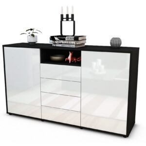 Sideboard Donnice | Korpus Anthrazit | Front in Hochglanz Weiß | 136x79x35cm (BxHxT)