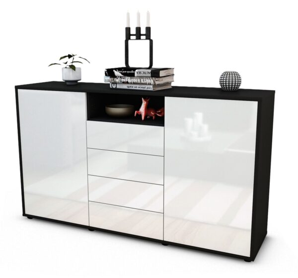 Sideboard Donnice | Korpus Anthrazit | Front in Hochglanz Weiß | 136x79x35cm (BxHxT)