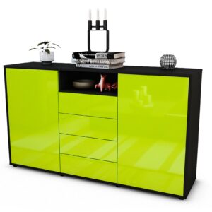 Sideboard Donnice | Korpus Anthrazit | Front in Hochglanz Grün | 136x79x35cm (BxHxT)