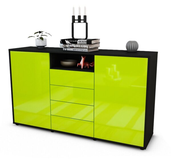 Sideboard Donnice | Korpus Anthrazit | Front in Hochglanz Grün | 136x79x35cm (BxHxT)