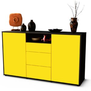 Sideboard Donnice | Korpus Anthrazit | Front in Gelb | 136x79x35cm (BxHxT)