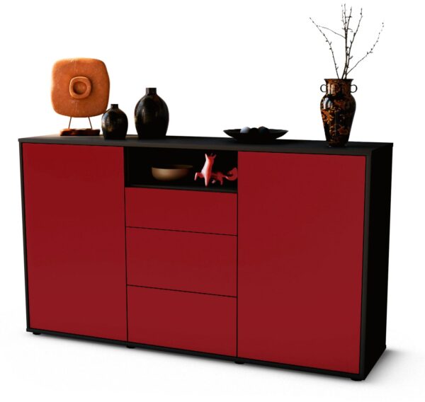 Sideboard Donnice | Korpus Anthrazit | Front in Bordeaux | 136x79x35cm (BxHxT)