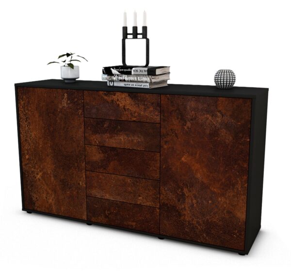 Sideboard Dorelly | Korpus Anthrazit | Front in Rost Optik | 136x79x35cm (BxHxT)