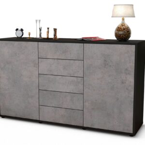 Sideboard Dorelly | Korpus Anthrazit | Front in Beton Optik | 136x79x35cm (BxHxT)