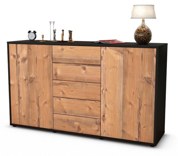 Sideboard Dorelly | Korpus Anthrazit | Front in Pinie Holz Optik | 136x79x35cm (BxHxT)