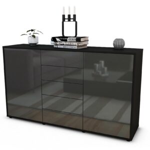 Sideboard Dorelly | Korpus Anthrazit | Front in Hochglanz Grau | 136x79x35cm (BxHxT)