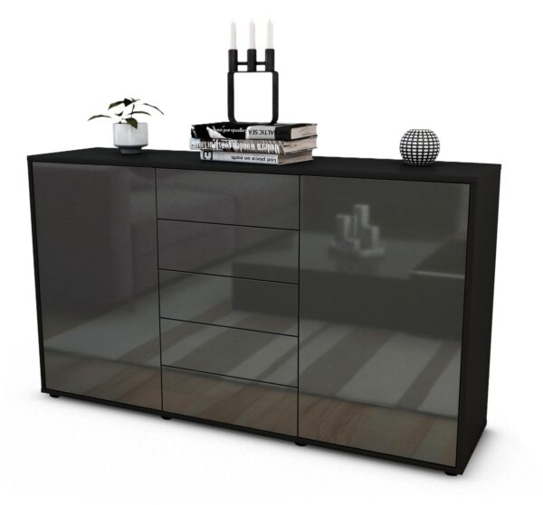 Sideboard Dorelly | Korpus Anthrazit | Front in Hochglanz Grau | 136x79x35cm (BxHxT)
