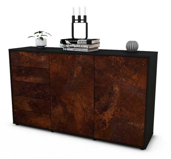 Sideboard Dorentina | Korpus Anthrazit | Front in Rost Optik | 136x79x35cm (BxHxT)