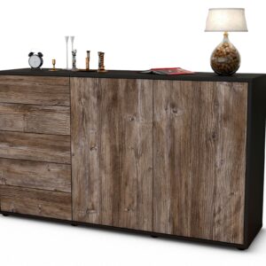 Sideboard Dorentina | Korpus Anthrazit | Front in Treibholz Holz Optik | 136x79x35cm (BxHxT)