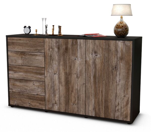Sideboard Dorentina | Korpus Anthrazit | Front in Treibholz Holz Optik | 136x79x35cm (BxHxT)