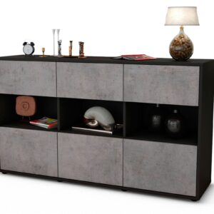 Sideboard Dorett | Korpus Anthrazit | Front in Beton Optik | 136x79x35cm (BxHxT)