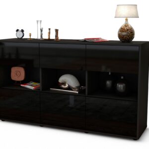 Sideboard Dorett | Korpus Anthrazit | Front in Hochglanz Schwarz | 136x79x35cm (BxHxT)