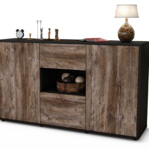 Sideboard Doriana | Korpus Anthrazit | Front in Treibholz Holz Optik | 136x79x35cm (BxHxT)