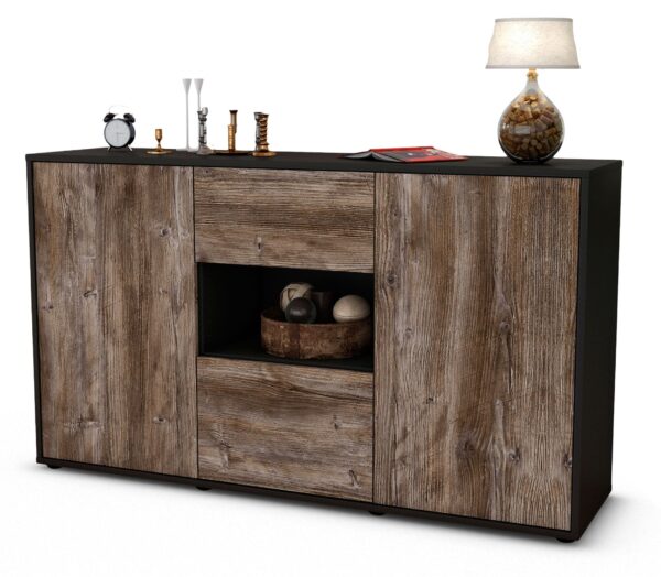Sideboard Doriana | Korpus Anthrazit | Front in Treibholz Holz Optik | 136x79x35cm (BxHxT)