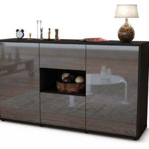Sideboard Doriana | Korpus Anthrazit | Front in Hochglanz Grau | 136x79x35cm (BxHxT)