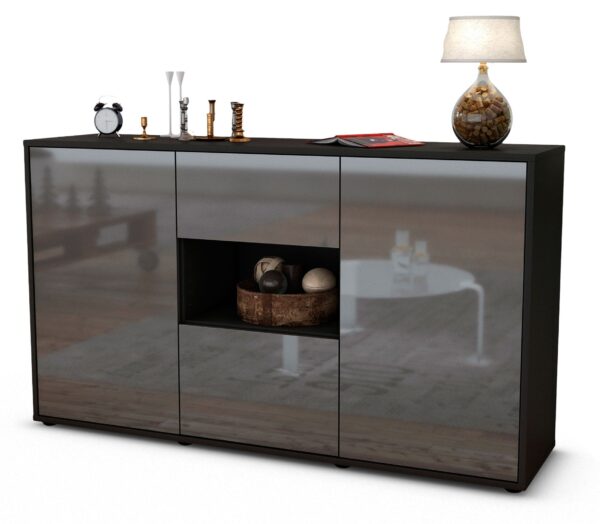 Sideboard Doriana | Korpus Anthrazit | Front in Hochglanz Grau | 136x79x35cm (BxHxT)