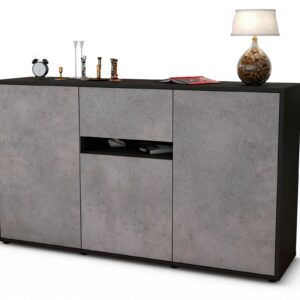 Sideboard Dorina | Korpus Anthrazit | Front in Beton Optik | 136x79x35cm (BxHxT)