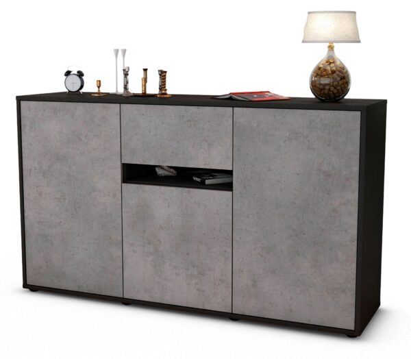 Sideboard Dorina | Korpus Anthrazit | Front in Beton Optik | 136x79x35cm (BxHxT)
