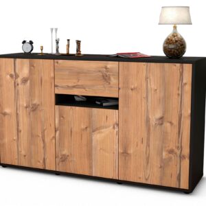 Sideboard Dorina | Korpus Anthrazit | Front in Pinie Holz Optik | 136x79x35cm (BxHxT)