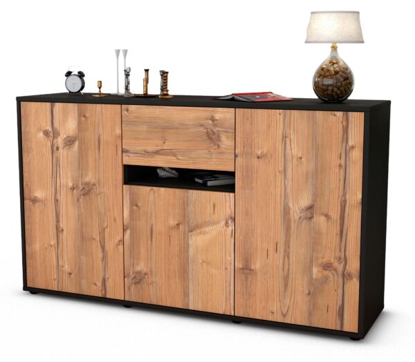 Sideboard Dorina | Korpus Anthrazit | Front in Pinie Holz Optik | 136x79x35cm (BxHxT)