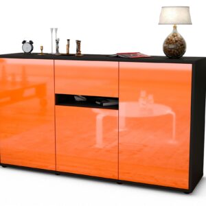 Sideboard Dorina | Korpus Anthrazit | Front in Hochglanz Orange | 136x79x35cm (BxHxT)