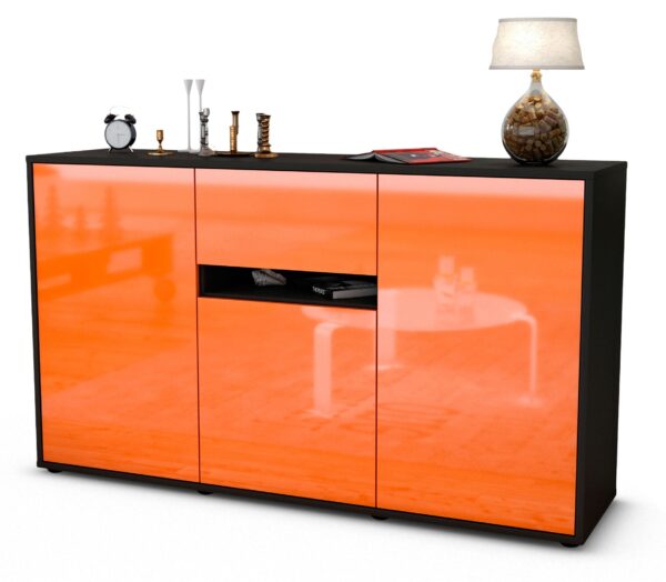 Sideboard Dorina | Korpus Anthrazit | Front in Hochglanz Orange | 136x79x35cm (BxHxT)