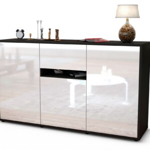 Sideboard Dorina | Korpus Anthrazit | Front in Hochglanz Weiß | 136x79x35cm (BxHxT)