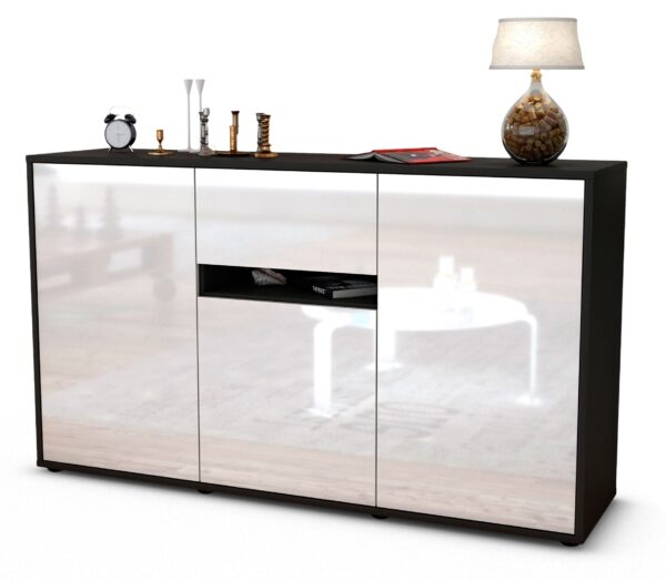 Sideboard Dorina | Korpus Anthrazit | Front in Hochglanz Weiß | 136x79x35cm (BxHxT)