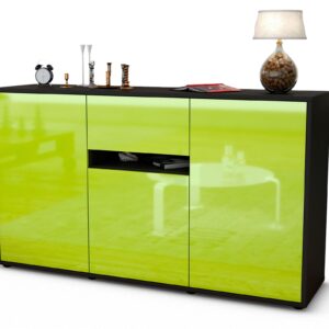 Sideboard Dorina | Korpus Anthrazit | Front in Hochglanz Grün | 136x79x35cm (BxHxT)