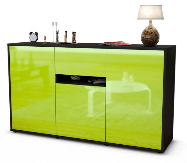 Sideboard Dorina | Korpus Anthrazit | Front in Hochglanz Grün | 136x79x35cm (BxHxT)