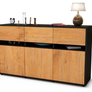 Sideboard Dorinde | Korpus Anthrazit | Front in Eiche Holz Optik | 136x79x35cm (BxHxT)