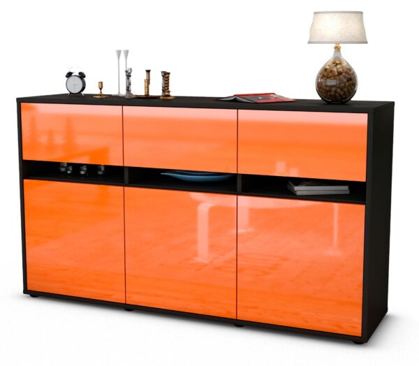 Sideboard Dorinde | Korpus Anthrazit | Front in Hochglanz Orange | 136x79x35cm (BxHxT)