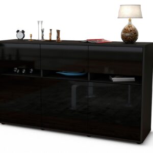 Sideboard Dorinde | Korpus Anthrazit | Front in Hochglanz Schwarz | 136x79x35cm (BxHxT)