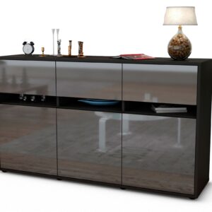 Sideboard Dorinde | Korpus Anthrazit | Front in Hochglanz Grau | 136x79x35cm (BxHxT)
