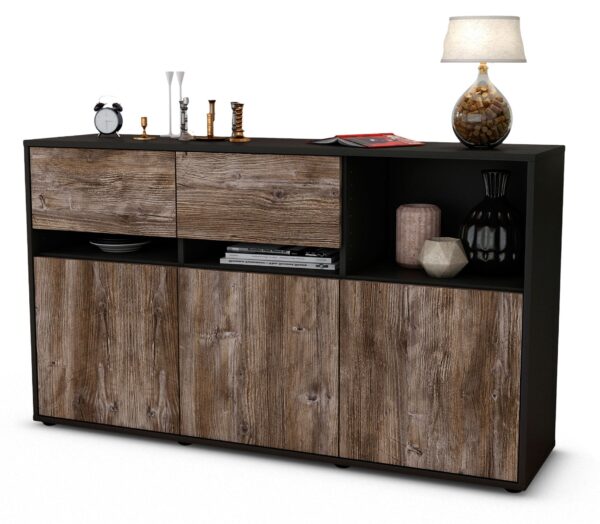 Sideboard Dorotea | Korpus Anthrazit | Front in Treibholz Holz Optik | 136x79x35cm (BxHxT)