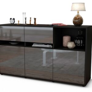 Sideboard Dorotea | Korpus Anthrazit | Front in Hochglanz Grau | 136x79x35cm (BxHxT)